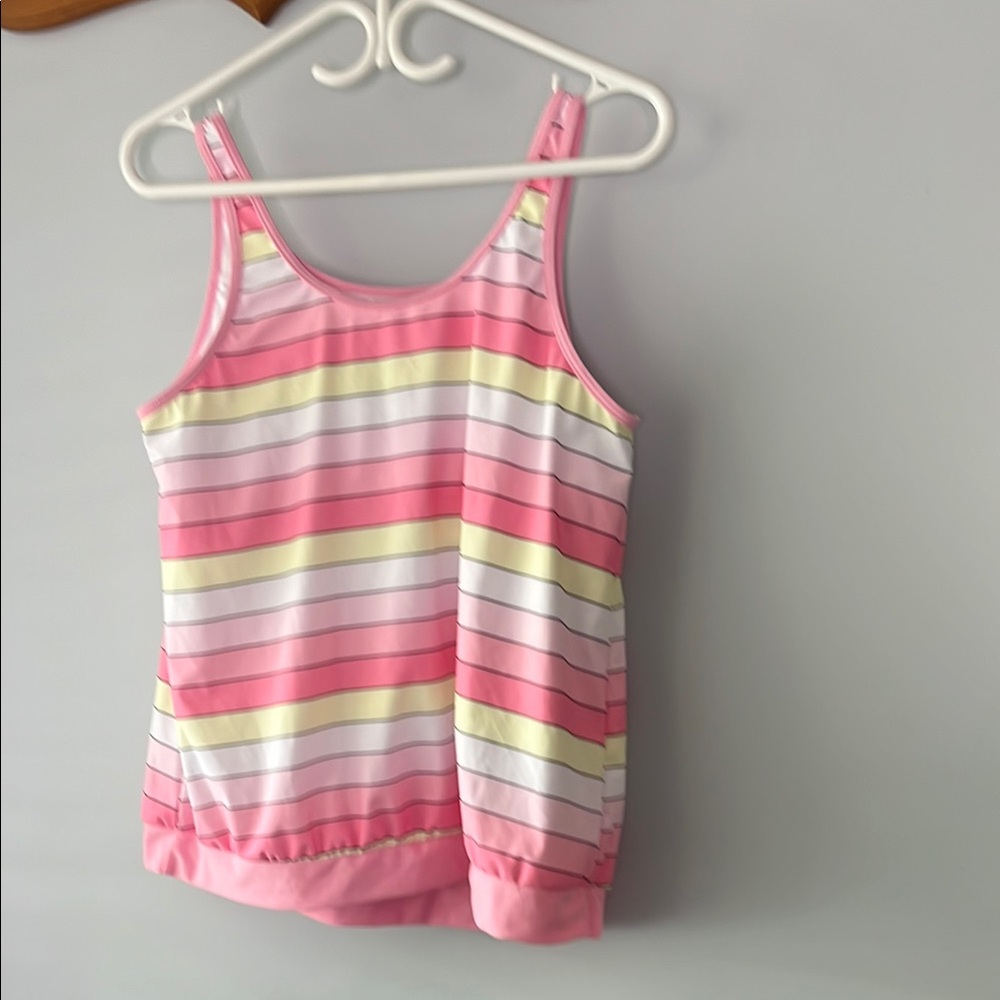 Pink and Yellow Striped Women's Swim Top - Picture 3 of 8